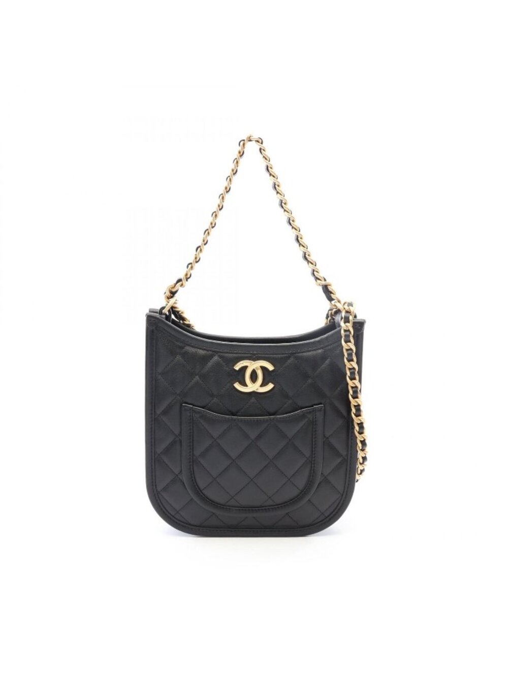 Chanel Shoulder Bag Quilted Hobo 2-Way Black Lambskin Chain